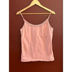 Vintage April Cornell Pink Beaded Tank Top Large Y2K 1990s Sequin Embellished
